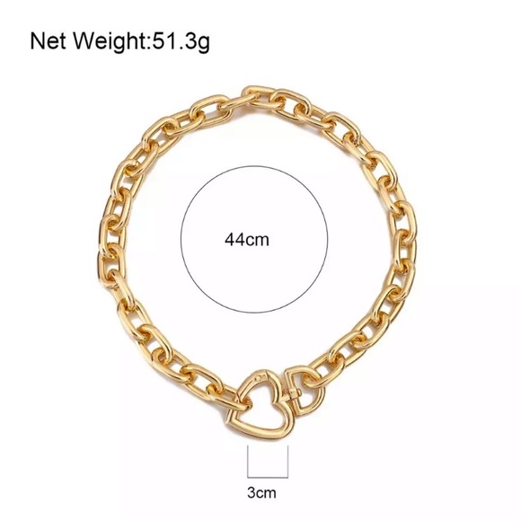 🌟 14K Gold Plated Chunky Heart Pendant Necklace Choker - Picture 4 of 6